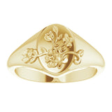 14K Yellow Gold Oval Floral Signet Ring