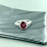 14k White Gold Ruby Halo Diamond Ring