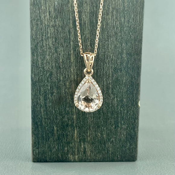 14kr Morganite & Diamond Pendant