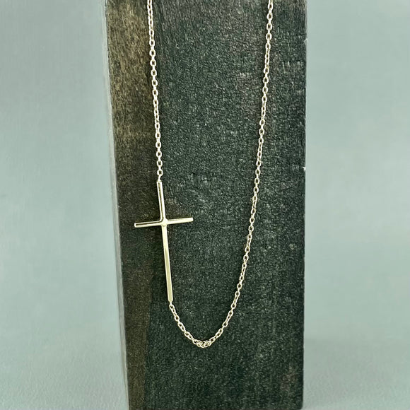 14kw Sideways Cross Necklace