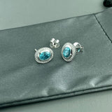 14kw Blue Zircon & Diamond Earrings