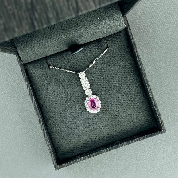 14kw Pink Sapphire & Diamond Pendant