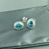 14kw Blue Zircon & Diamond Earrings