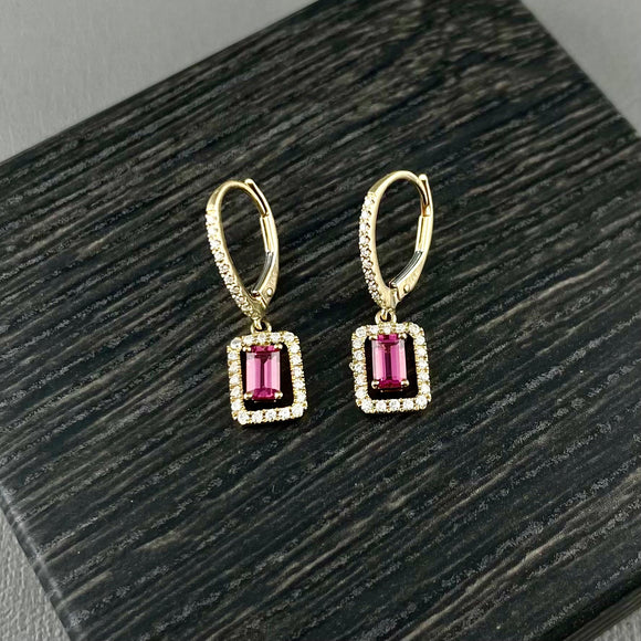 14ky Pink Tourmaline & Diamond Earrings