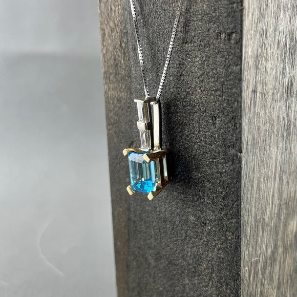 14ky/w Blue Topaz and Diamond Pendant