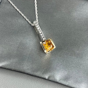 14ky/w Citrine & Diamond Pendant